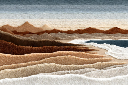 A stunning abstract landscape featuring layered textures resembling sand dunes and mountains in earthy tones. the composition creates a harmonious blend of natural elements, perfect for decor and design projects. Generative AIの素材