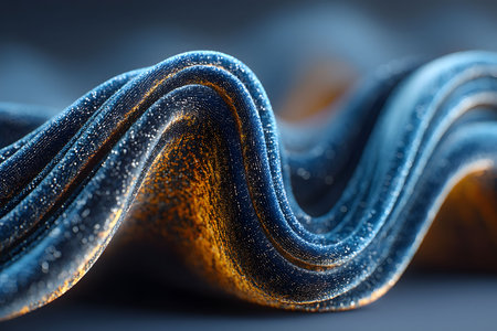 A dynamic abstract image showcasing a metallic wave pattern with shimmering textures. the undulating curves and glistening surfaces create a sense of movement and modern elegance, suitable for contemporary design projects and artistic inspiration. Generative AIの素材