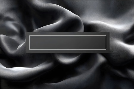 Luxurious black silk fabric with gentle folds creates an elegant draped texture in this image. a centered rectangular frame adds a modern touch, ideal for use in graphic design, presentations, or as a stylish background. Generative AIの素材