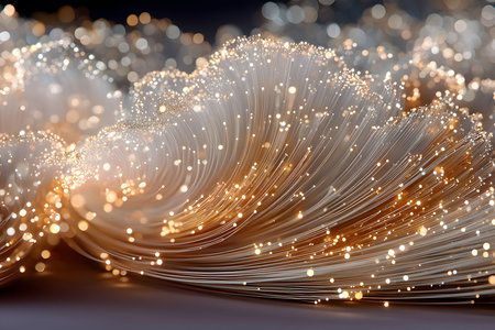 A mesmerizing display of light resembling fiber optics, featuring swirling patterns and a warm glow. this abstract composition suggests technology and innovation, ideal for contemporary design or digital artwork. Generative AIの素材