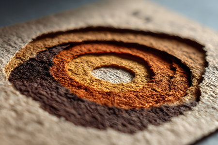 Abstract close-up of layered paper art in warm earth tones, showcasing intricate textures and depth. perfect for artistic inspiration, design projects, and decorative elements where organic and tactile aesthetics are desired. Generative AIの素材