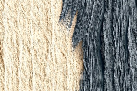 Abstract art featuring a bold contrast between beige and gray painted textures resembling wood. the composition highlights the interplay of rough, organic patterns with dynamic brushstrokes, ideal for modern design projects. Generative AIの素材