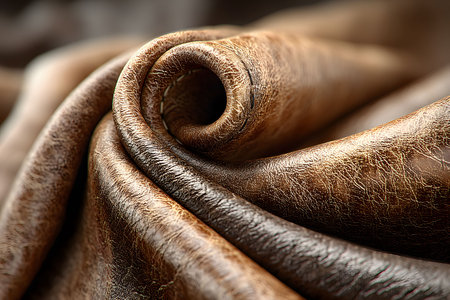 Close-up of a rich brown leather fabric, showcasing its natural texture and intricate folds. ideal for use in fashion design, upholstery, and interior decoration, emphasizing luxury and craftsmanship. Generative AIの素材