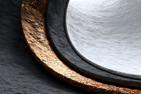 A captivating abstract composition featuring textured circular layers combining metallic and stone materials. the contrasting elements and curved geometry evoke a sense of depth and dimension, ideal for modern design projects or artistic backgrounds. Generative AIの素材