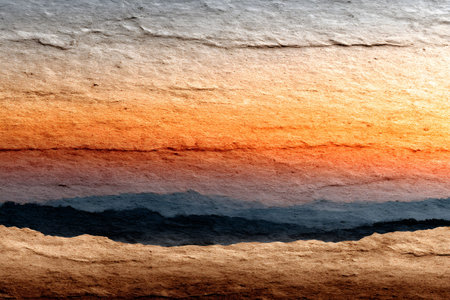 A textured abstract landscape features layers resembling a sunset, with warm hues transitioning seamlessly. the design appears hand-crafted, suitable for modern art prints, home decor, or creative digital backgrounds. Generative AIの素材