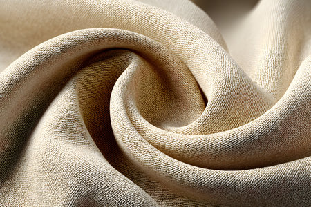 A close-up view of a beige fabric with intricate textures and folds, showcasing detailed weaves and subtle shadows. ideal for design projects related to fashion, home decor, and textile art, emphasizing elegance and simplicity. Generative AIの素材