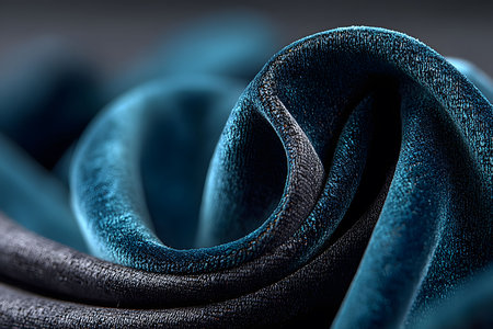 Rich blue velvet fabric forms elegant, flowing curves, creating a visually appealing abstract texture. the luxurious material offers depth and sophistication, ideal for backgrounds, design projects, and textile themes. Generative AIの素材