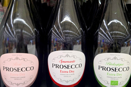 Wroclaw, Poland, November 22, 2025: Assortment of Prosecco Wine Bottles: Rose, Spumante, Biologique for Wine Selection and Tastingのeditorial素材