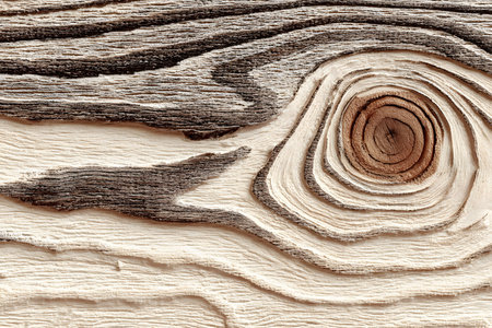 Intricate details of a wooden surface reveal a captivating swirling grain, natural textures and organic lines. the close-up emphasizes the beauty and complexity found in wood's unique patterns. Generative AIの素材