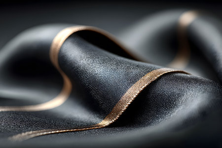 Luxurious Black Silk Fabric with Elegant Gold Trim for Fashion Design and Textiles Generative AIの素材
