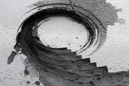 A captivating abstract design featuring a spiral staircase intertwined with an ink stain pattern on a textured surface. the monochrome palette and dynamic shapes create a sense of movement, ideal for modern art prints and creative projects. Generative AIの素材