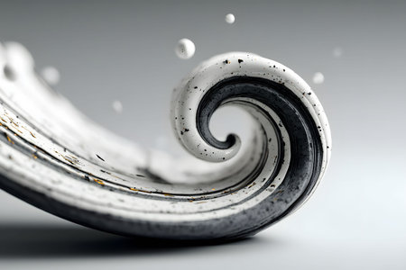 A striking abstract representation featuring a dynamic, swirling wave in monochrome tones. the design combines elements of motion and texture, making it ideal for modern art enthusiasts and interior decorators seeking unique visual pieces. Generative AIの素材