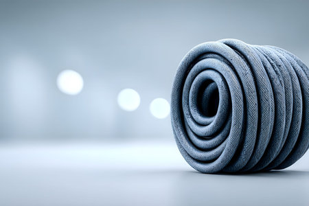 A close-up view of coiled blue fabric, showcasing intricate texture and layered structure. the rolled fabric patterns create a modern, abstract aesthetic perfect for design, wallpaper, textile, or artistic backgrounds. Generative AIの素材