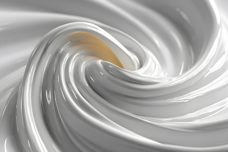 A close-up of a smooth, glossy, and swirling white texture, evoking luxury and sophistication. ideal for design, beauty, skincare, and cosmetic applications, the creamy swirl suggests richness and elegance. Generative AIの素材