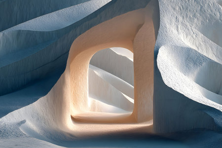 Surreal Ice Cave with Ethereal Archway in Stunning Light Perfect for Winter-Themed Art and Design Generative AIの素材