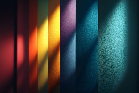 Vivid Rainbow Light Patterns on Textured Wall for Creative Design Projects Generative AIの素材