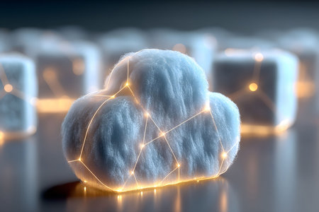 Futuristic Cloud Computing Concept with Glowing Network Connections Generative AIの素材