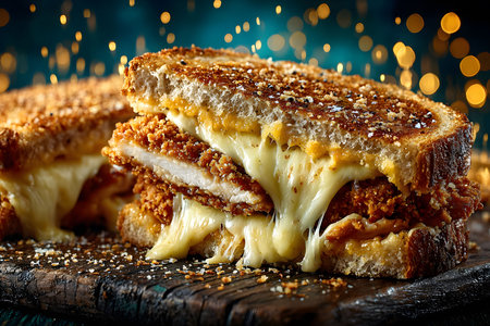 Gourmet Grilled Cheese Sandwich with Crispy Chicken and Melted Cheese Generative AIの素材