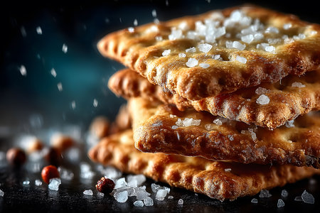 Gourmet Salted Crackers with Peppercorns - Culinary Photography for Food Blogs Generative AIの素材