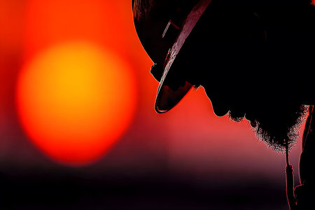 Silhouette of Worker Against Vibrant Sunset - Labor and Determination Generative AIの素材