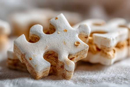 Creative Food Concept: Marshmallow Puzzle Piece for Unique Dessert Designs Generative AIの素材