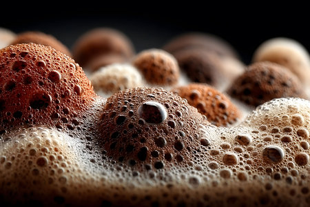 Close-Up of Foamy Bubbles on Dark Beverage Surface for Texture and Background Use Generative AIの素材