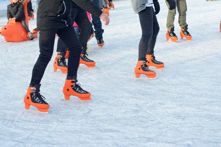 Teenagers in orange skateの写真素材