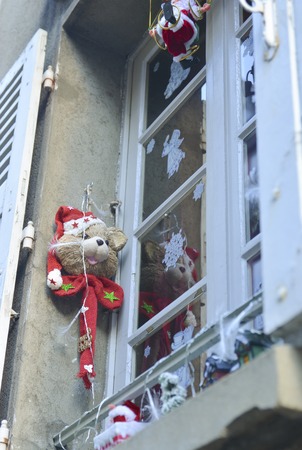 Window of houses decorated for Christmas Strasbourgの写真素材