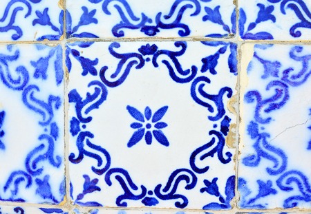Typical old tiles of Portugal, detail of a classic ceramic tiles azulejoの写真素材
