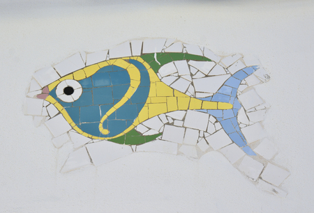 Mosaic of a colorful fish on the white backgroundの写真素材