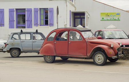 ILE DYEU, FRANCE - MAY 25, 2016: Old vintage cars Citroen on the street of city
