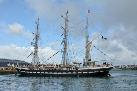 DIEPPE, FRANCE - APRIL 26, 2018: Full rigged historical ship Belem. Homeport in Nantes, Franceのeditorial素材