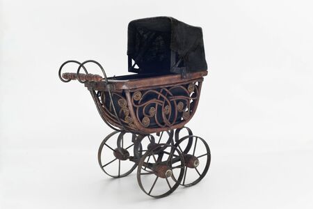 Vintage wooden carrycot isolated on white backgroundの写真素材