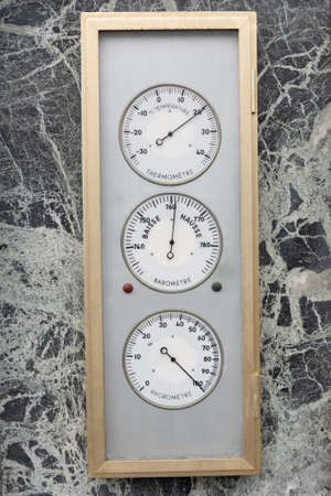 Vintage weather station on the wall Barometer, Hygrometer and Thermometerの写真素材