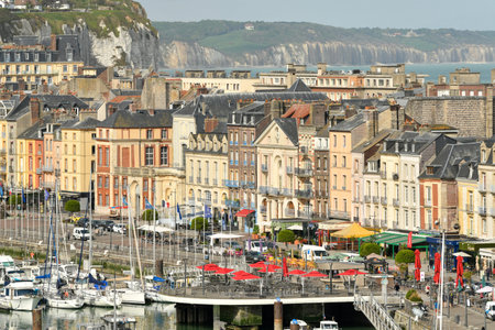 DIEPPE, FRANCE - MAY 12, 2022: Top view from above to the city of Dieppe and alabaster coastのeditorial素材