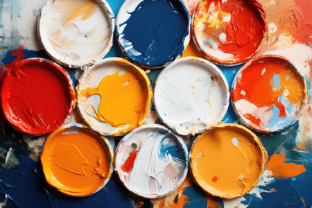 Buckets with multicolor spilled paintの素材