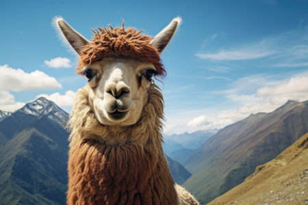 Portrait of alpaca llama or lama in the mountainsの素材