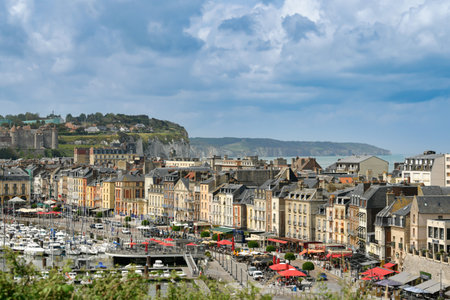 DIEPPE, FRANCE - JUIN 19, 2023: Top view from above to the city of Dieppe and the alabaster coastのeditorial素材