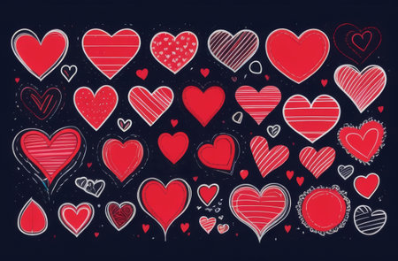 Heart drawn with red marker on black background, Scribbleの素材