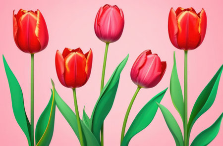 The red tulips on pink background. Mothers day, Valentines Day, Birthdayの写真素材