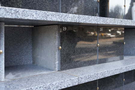 Family columbarium for burial of urns with ashes or coffins European cemetery with gravesの写真素材
