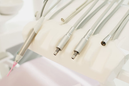 Dental tools, drill macro top view teal glowの写真素材