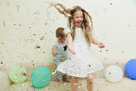 Confetti rain on a birthdayの写真素材
