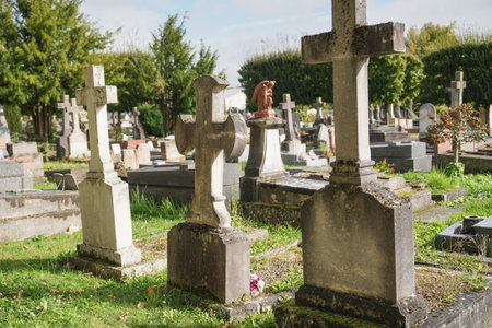 Ancient European cemetery with gravesの写真素材