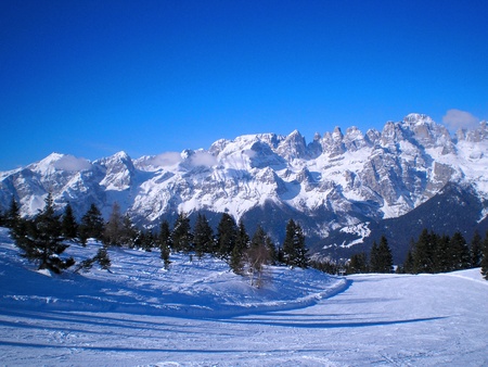 ski slope in dolomites of brentaの写真素材