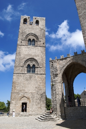 bell tower of the cathedral of ericeの写真素材