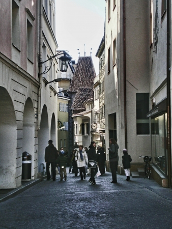 narrow street in meran downtownのeditorial素材