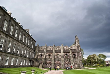 ruins of the ancient cathedral in holyrood palace parkのeditorial素材