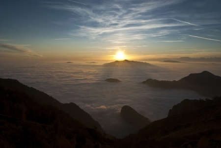 sunset in grigna during autumnの写真素材