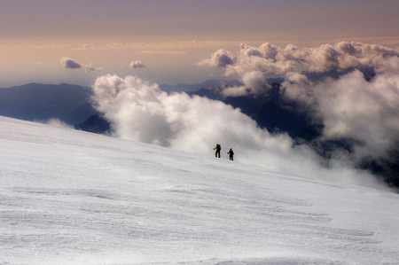 alpinists on lys glacier in italyの写真素材